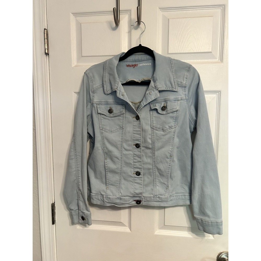 Wrangler Authentics Women' Size Large Stretch Denim‎ Jacket Light Blue